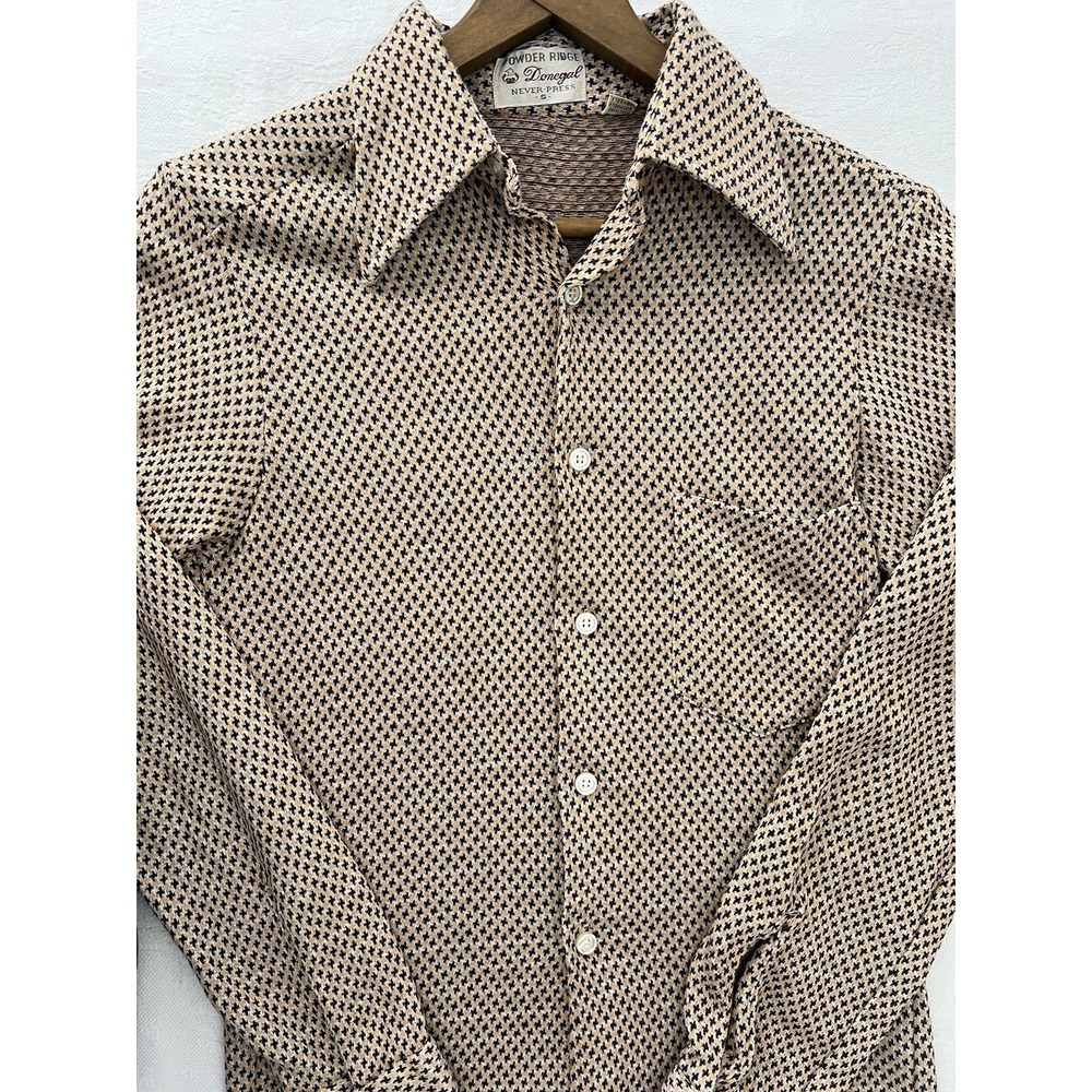 Vintage 1970s Donegal Knit Shirt Spear Point Western Disco Micro Print Long Slee - Picture 11 of 13